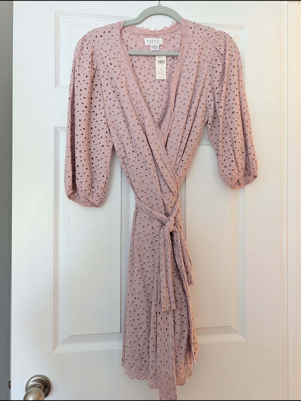 NWT Velvet by Graham & Spencer Dusty Pink Eyelet Wrap Dress